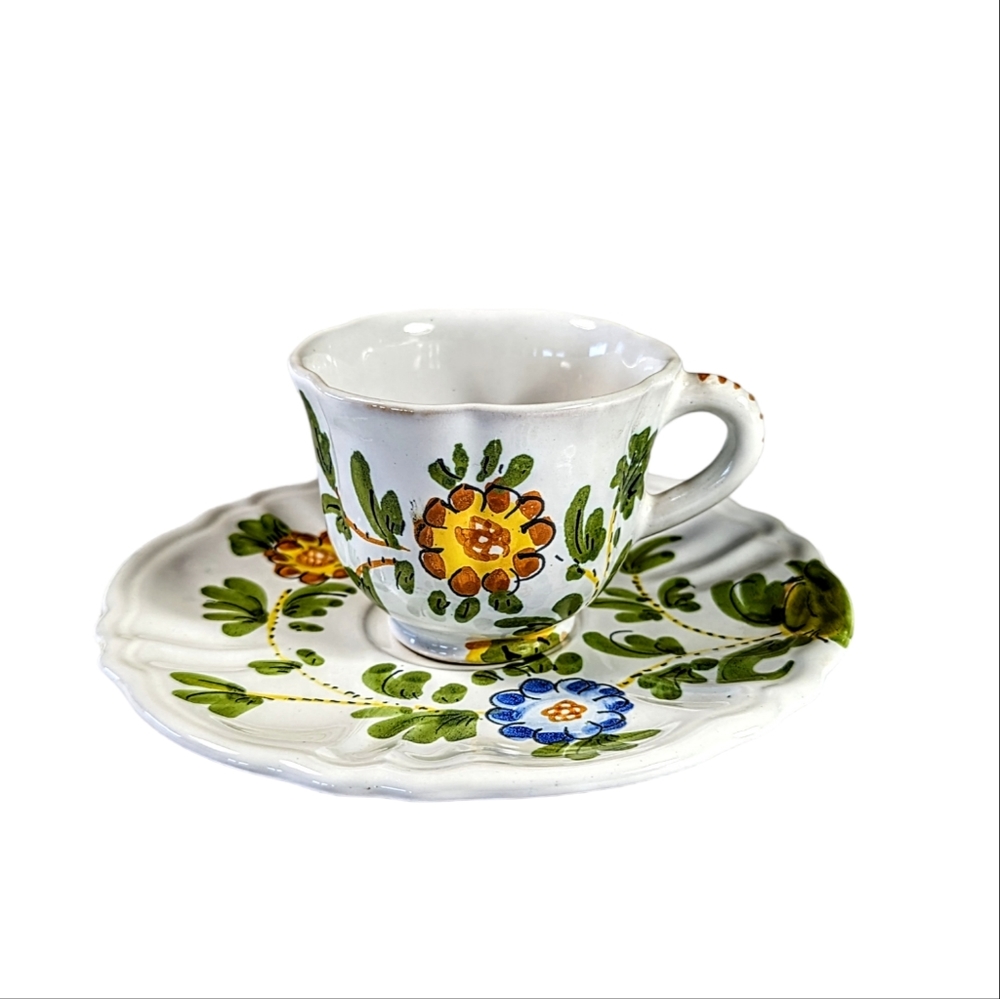 Cantagalli Vintage Majolica Teacup And Saucer Made In Italy RARE
